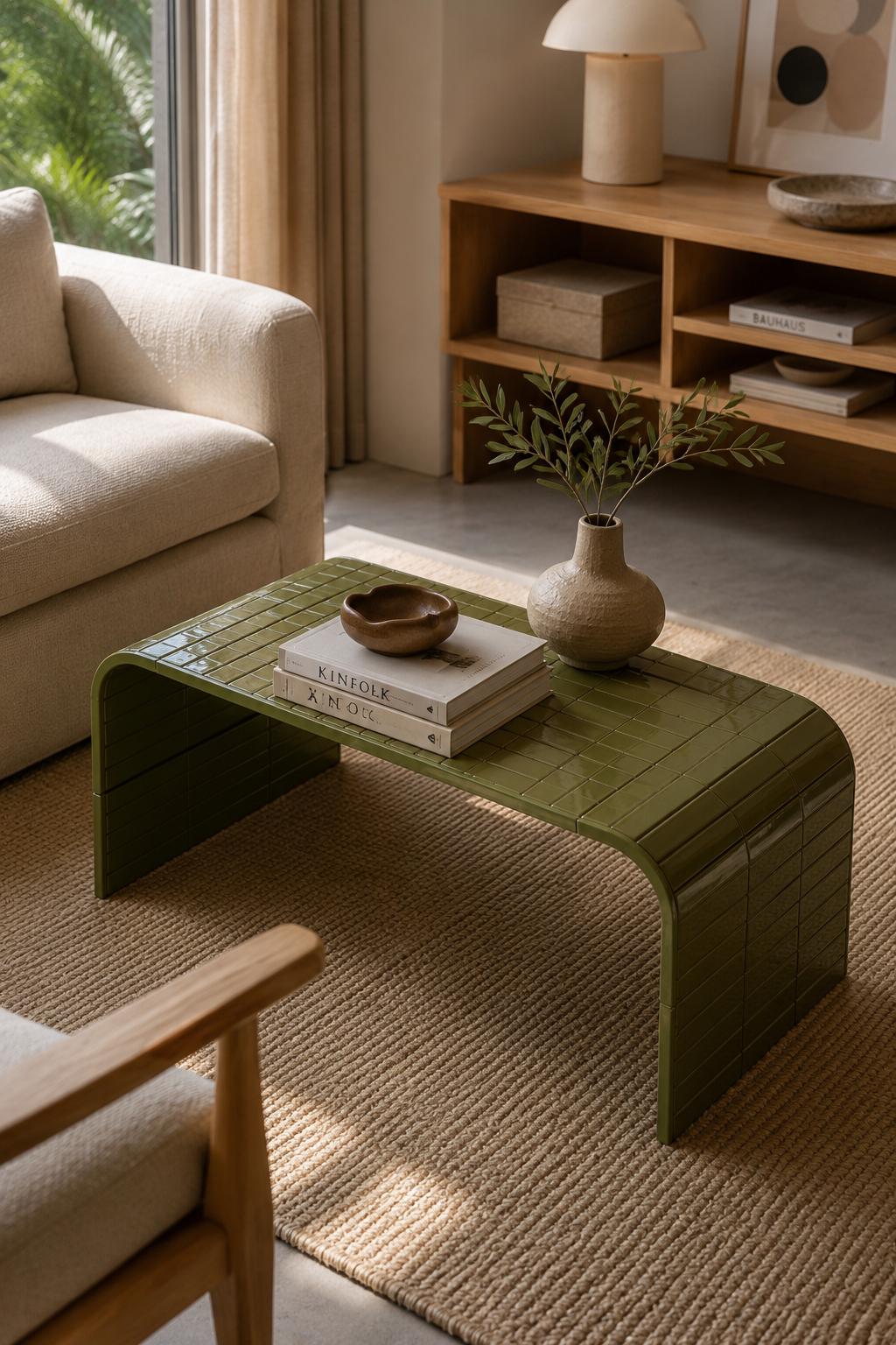 Handmade Ceramic Tile Coffee Table, Modern Minimalist Living Room Furniture