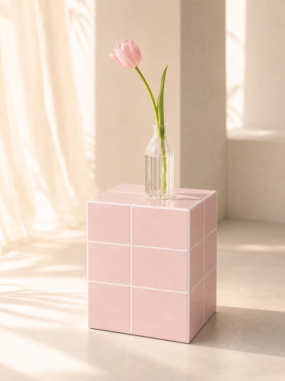Handmade Pastel Pink Ceramic Tile Side Table, Modern Accent Furniture