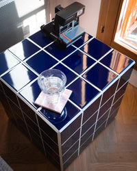 Handmade Ceramic Tile Side Table, Modern Cube Accent Furniture