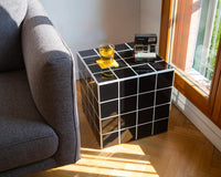 Handmade Ceramic Tile Side Table, Modern Cube Accent Furniture