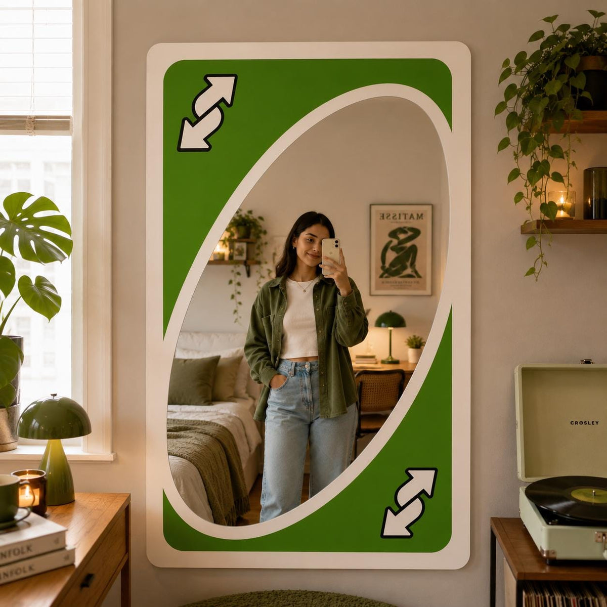 UNO Reverse Card Mirror – Choose Your Color | Gaming Room Wall Art, Funny Gamer Gift
