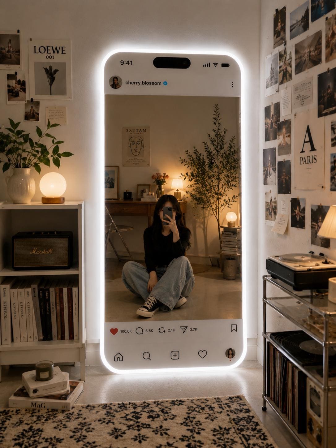 Custom Instagram LED Mirror Sign, Influencer Room Decor, Selfie Lighting Mirror