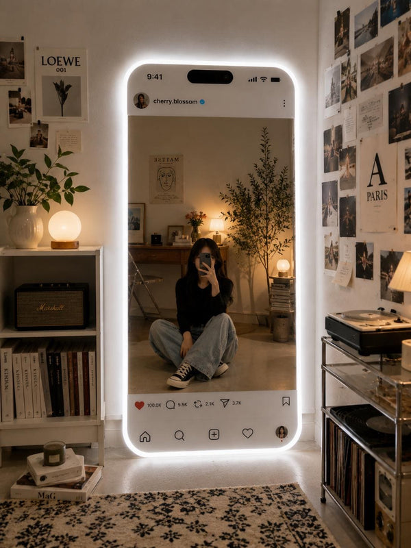 Custom Instagram LED Mirror Sign, Influencer Room Decor, Selfie Lighting Mirror - alternate view