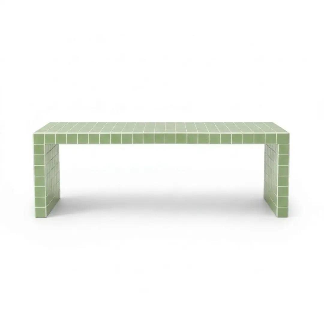 Handmade Ceramic Tile Coffee Table, Retro Tiled Accent Furniture, Japandi Living Room Decor