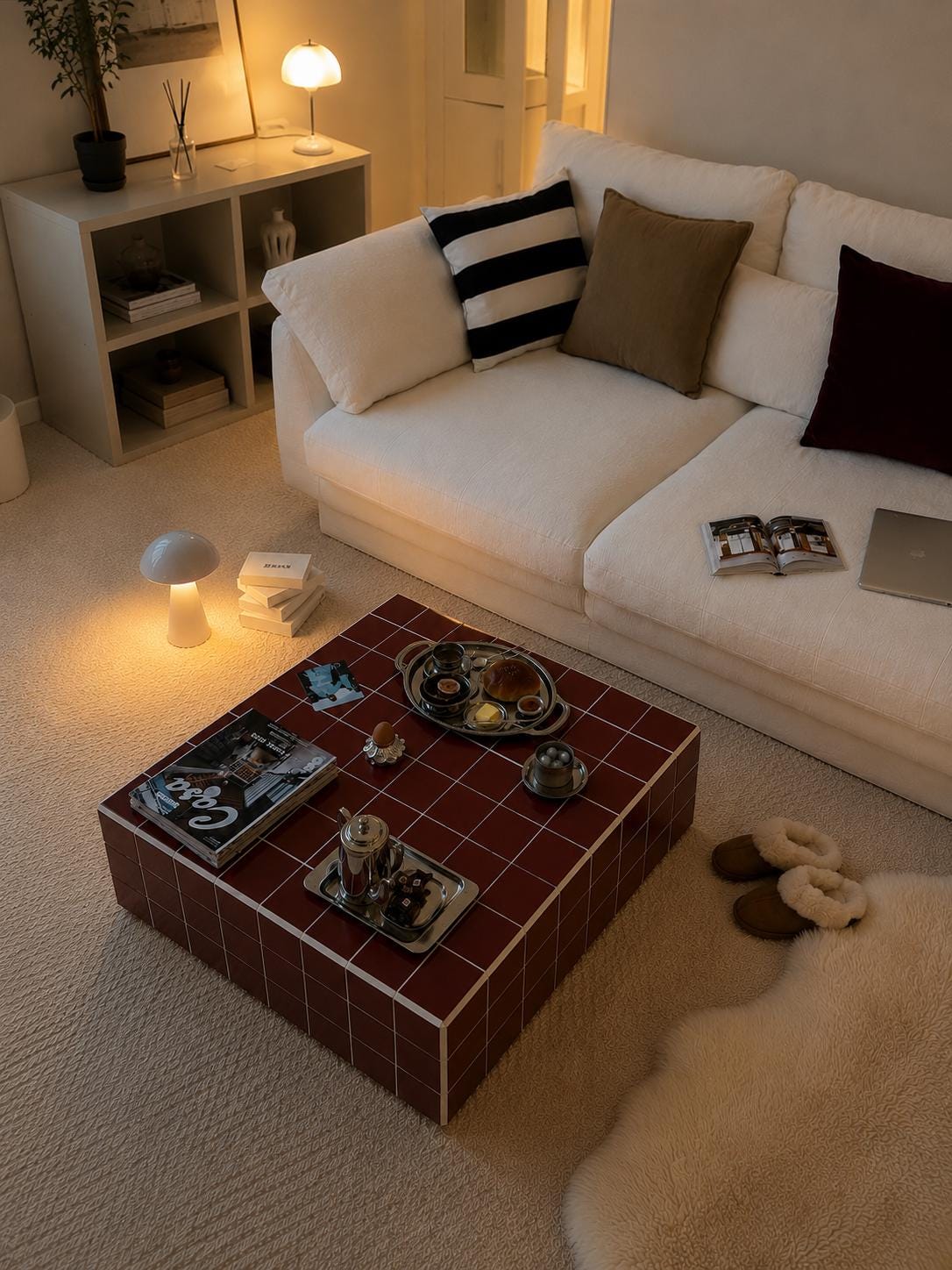 Handmade Terracotta Tile Coffee Table | Japandi Modern Rustic Living Room Furniture