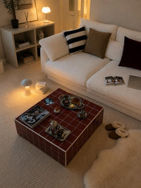 Handmade Terracotta Tile Coffee Table | Japandi Modern Rustic Living Room Furniture