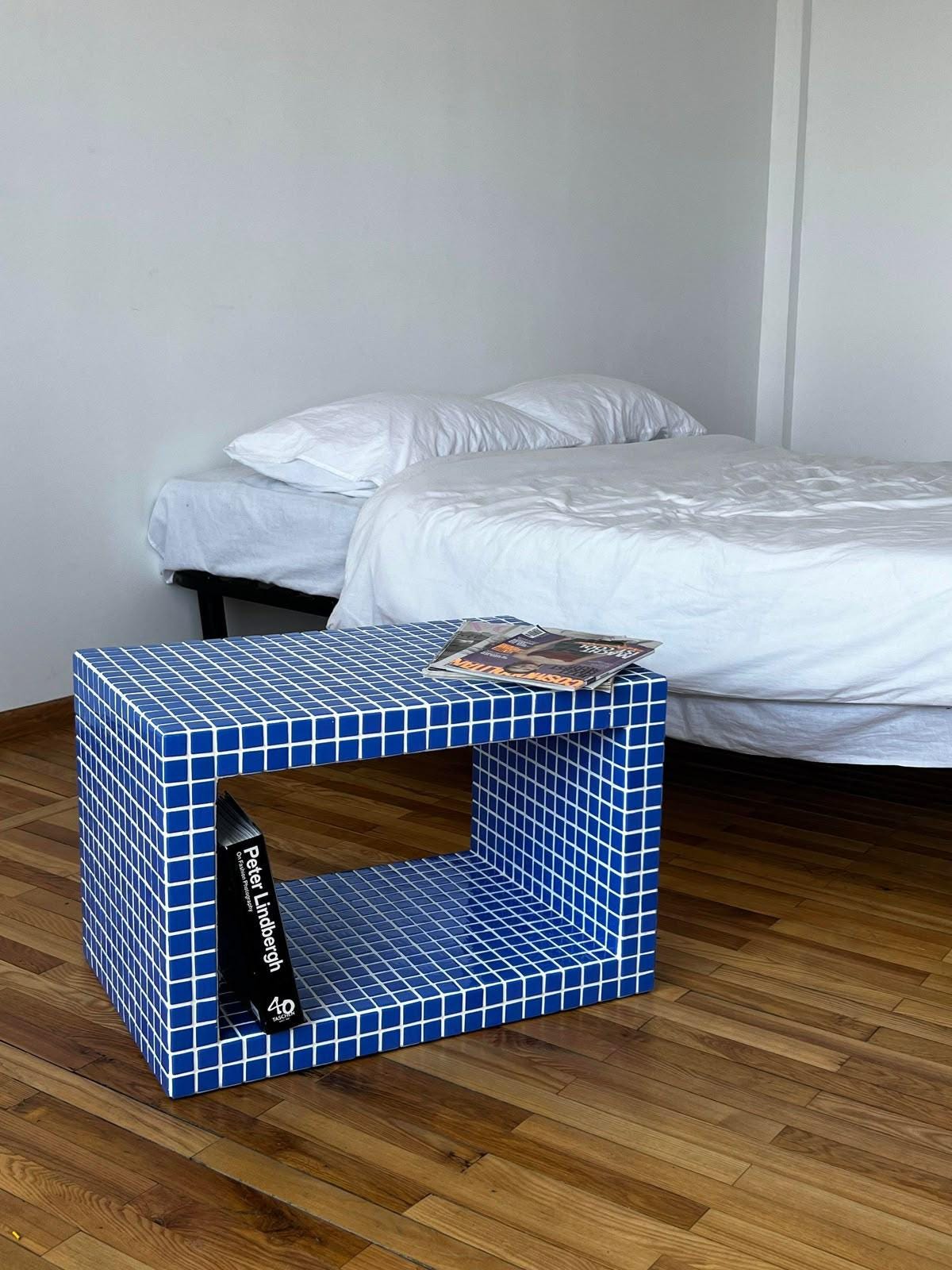 Handmade Mosaic Tile Side Table | Modern Pedestal Accent Furniture