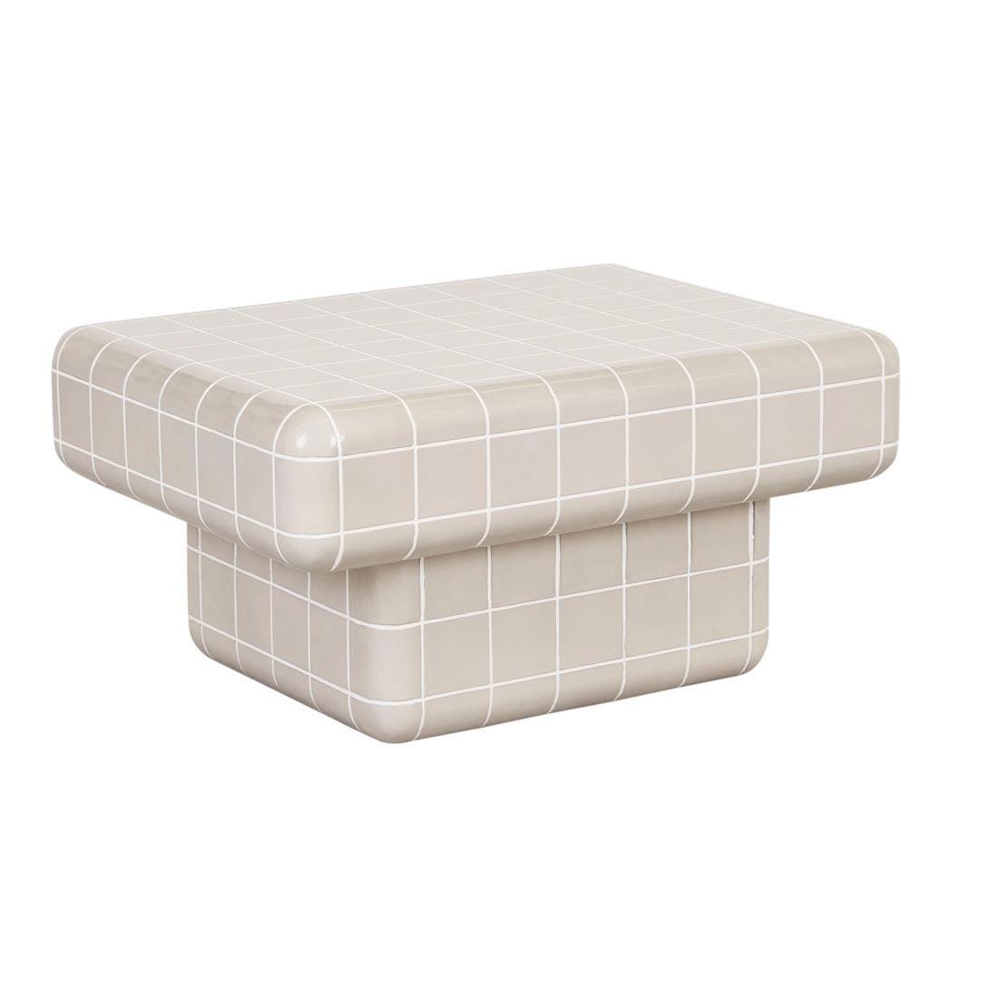 Pearl White Ceramic Tile Coffee Table | Japandi Modern Living Room Furniture