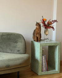 Handmade Mosaic Tile Side Table | Modern Pedestal Accent Furniture