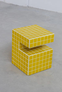 Handmade Mosaic Tile Side Table – Wood Core, Glossy Tiles, Indoor/Outdoor Use