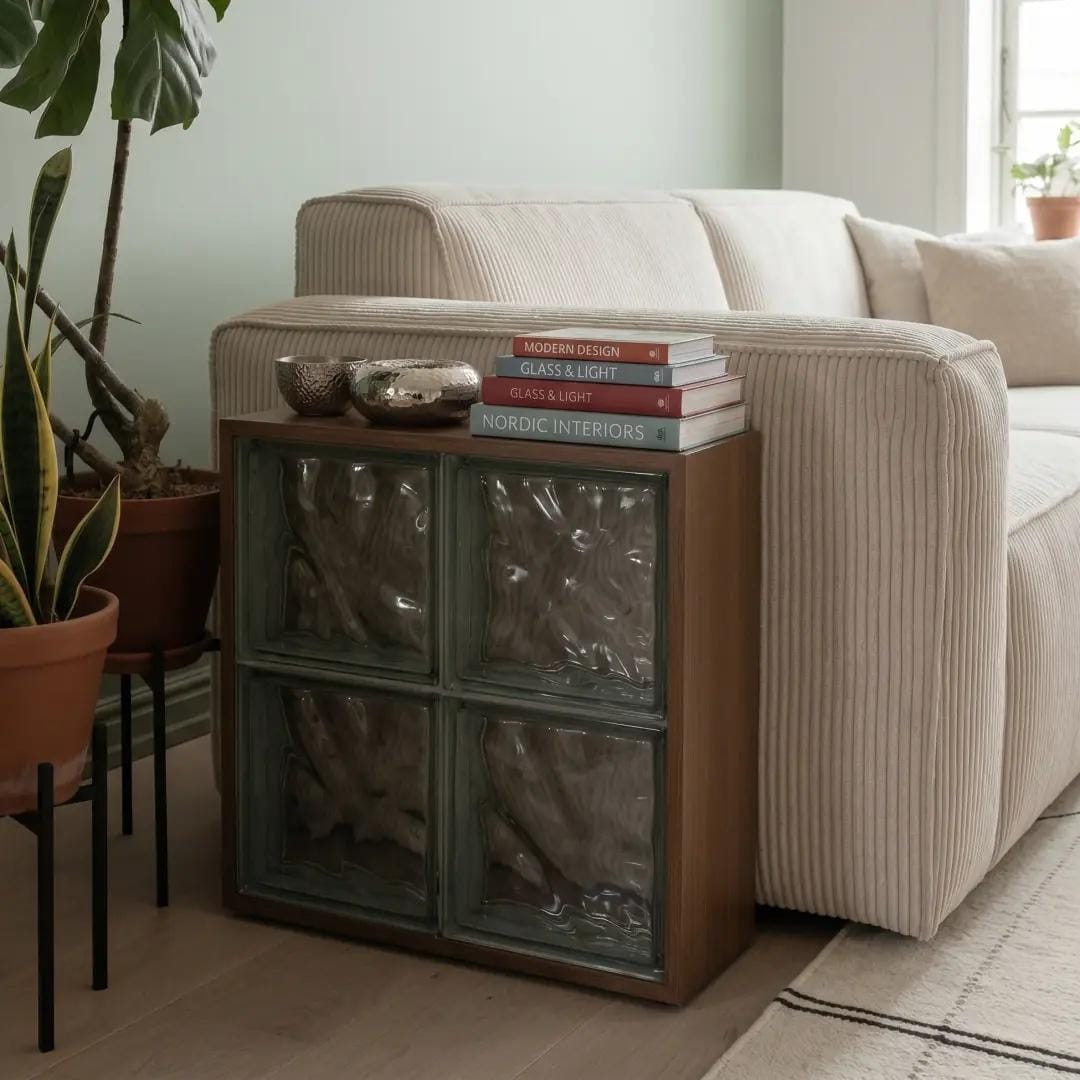 Glass Block Side Table, Illuminated End Table