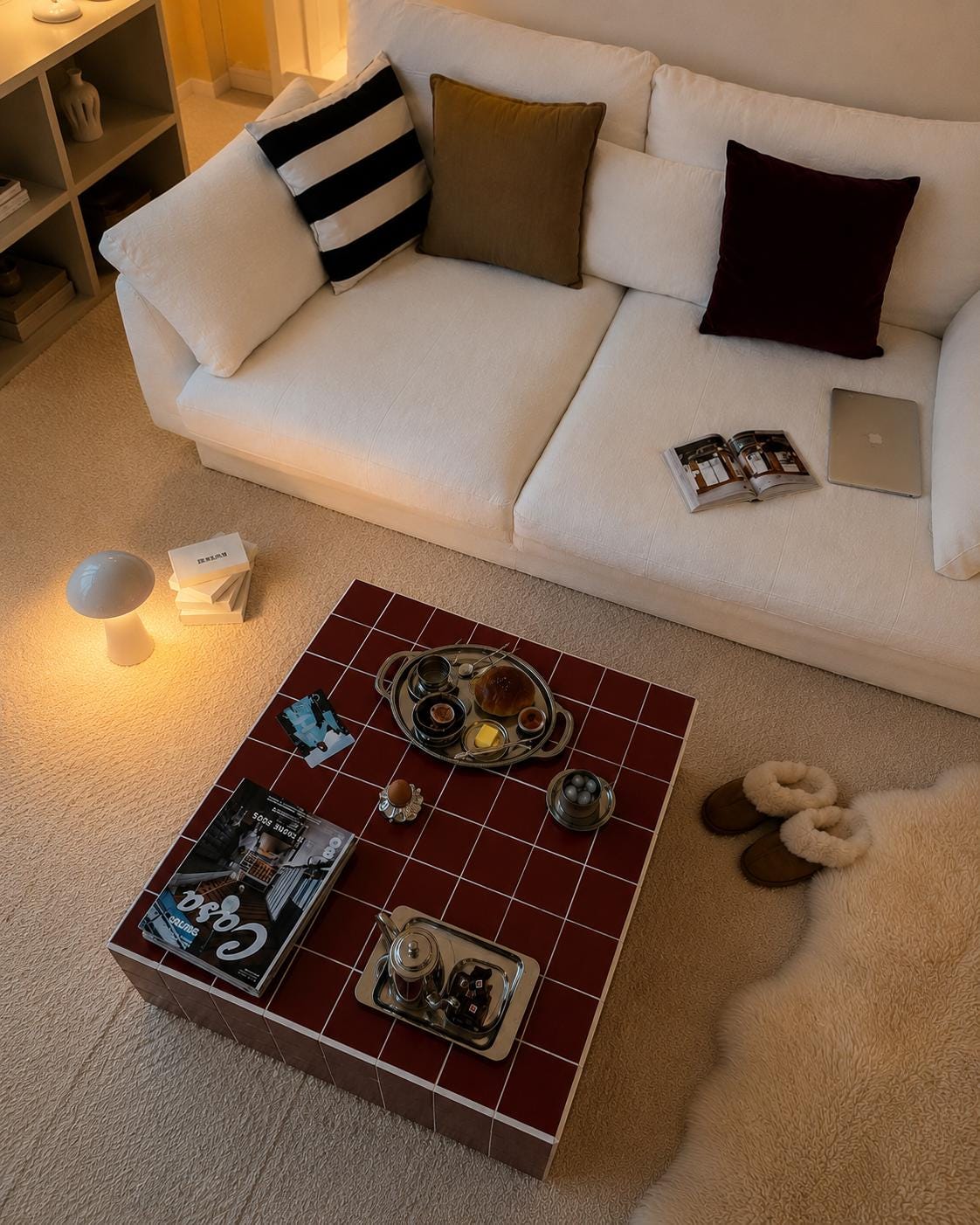Handmade Terracotta Tile Coffee Table | Japandi Modern Rustic Living Room Furniture