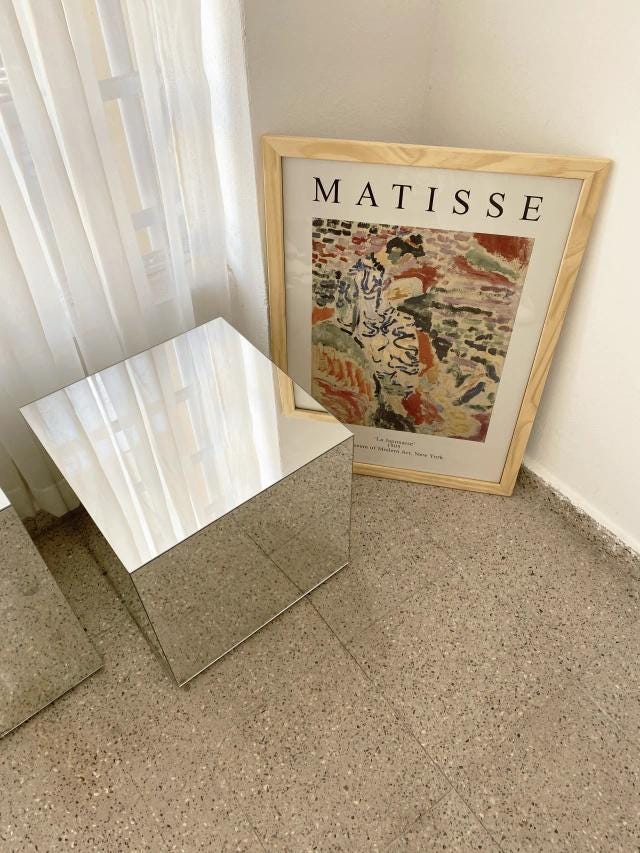 Mirrored Cube Side Table, Modern Accent Furniture, Reflective End Table, Handmade Decor