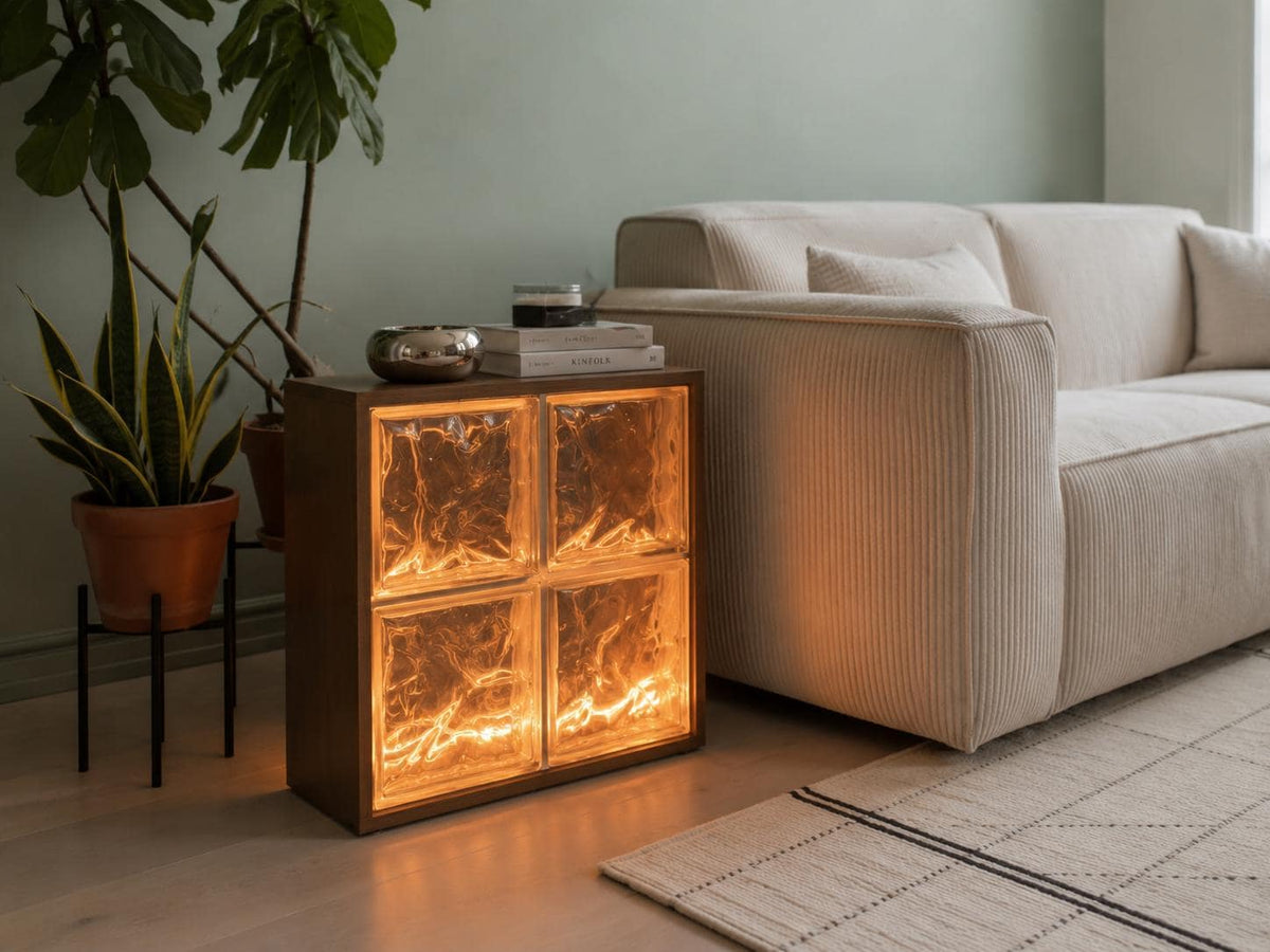 Glass Block Side Table, Illuminated End Table