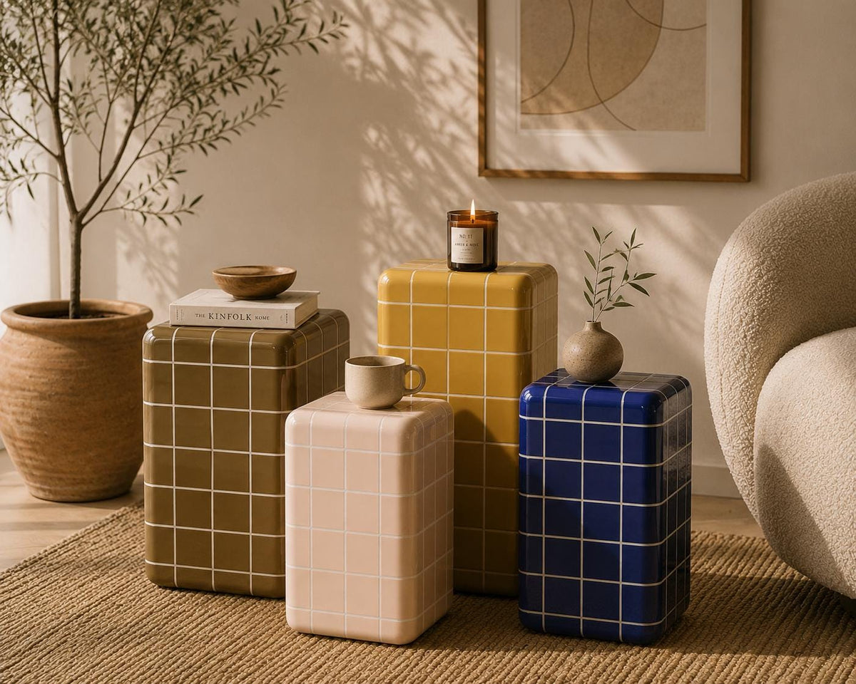Handmade Ceramic Tile Side Table | Japandi Accent Furniture, Bedside Accent