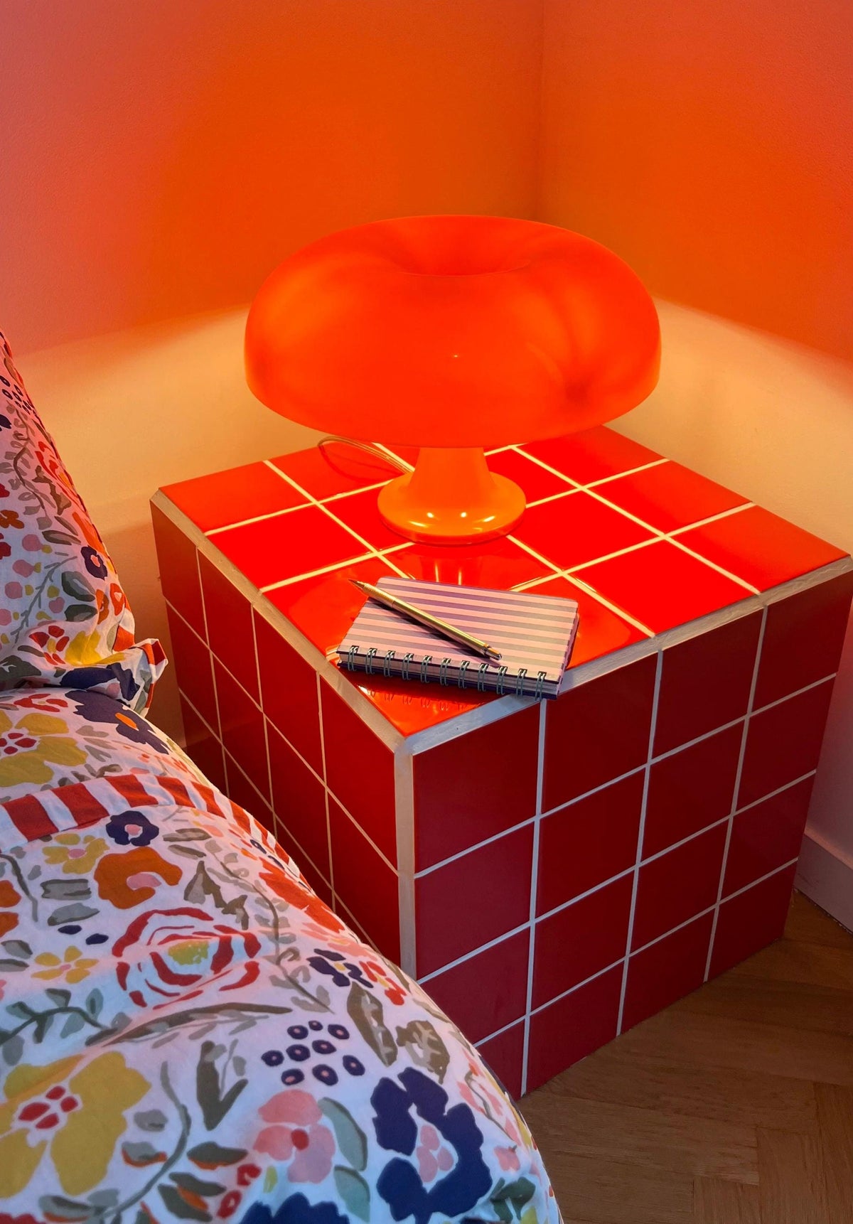 Handmade Ceramic Tile Side Table, Modern Cube Accent Furniture