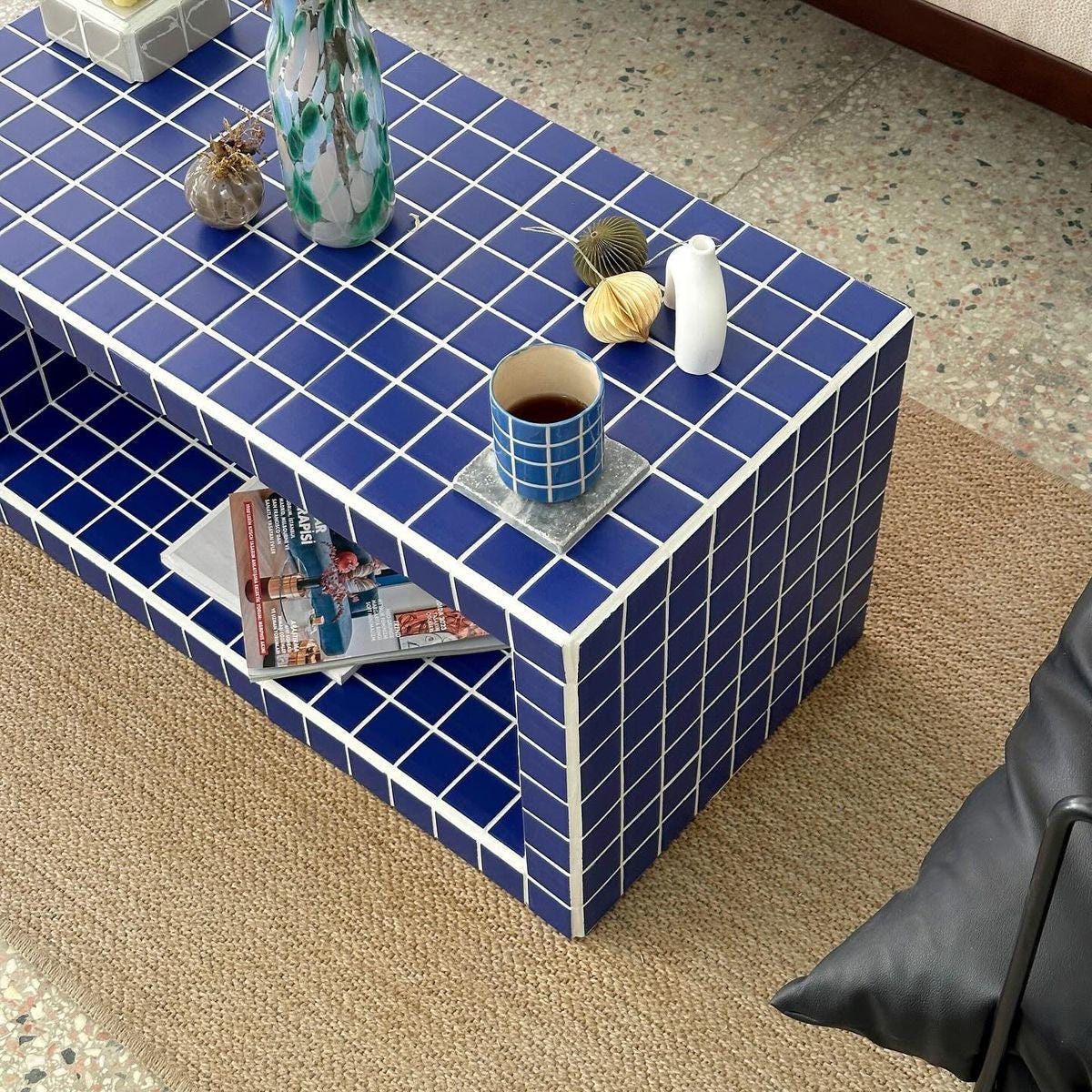 Handmade Mosaic Tile Side Table | Modern Pedestal Accent Furniture