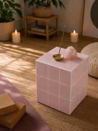 Handmade Pastel Pink Ceramic Tile Side Table, Modern Accent Furniture