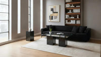 TRIO Handmade Green Tile Base Glass Coffee Table, Retro Modern Statement Furniture