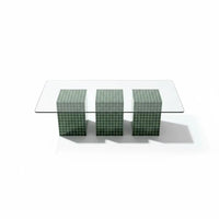 TRIO Handmade Green Tile Base Glass Coffee Table, Retro Modern Statement Furniture