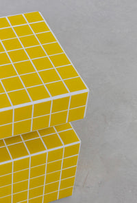 Handmade Mosaic Tile Side Table – Wood Core, Glossy Tiles, Indoor/Outdoor Use
