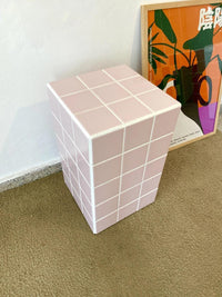 Handmade Pastel Pink Ceramic Tile Side Table, Modern Accent Furniture