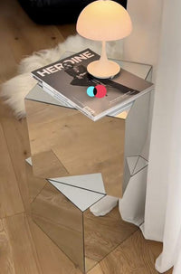 Mirrored Cube Side Table, Modern Accent Furniture, Reflective End Table, Handmade Decor