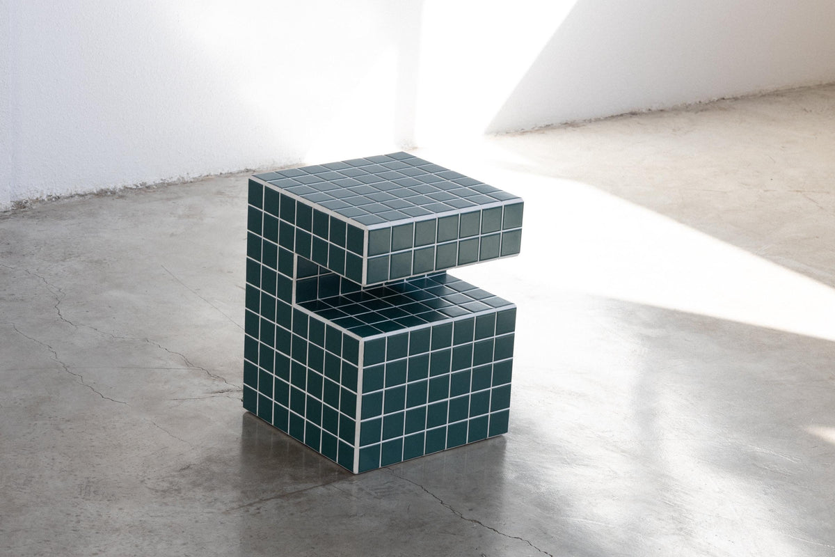Handmade Mosaic Tile Side Table – Wood Core, Glossy Tiles, Indoor/Outdoor Use