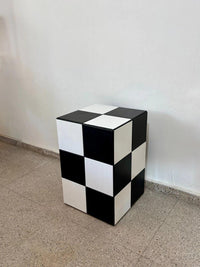 Checkerboard Tile Side Table, Black White Ceramic Cube Accent Furniture