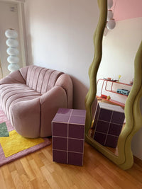 Handmade Purple Ceramic Tile Cube Side Table, Modern Accent Furniture