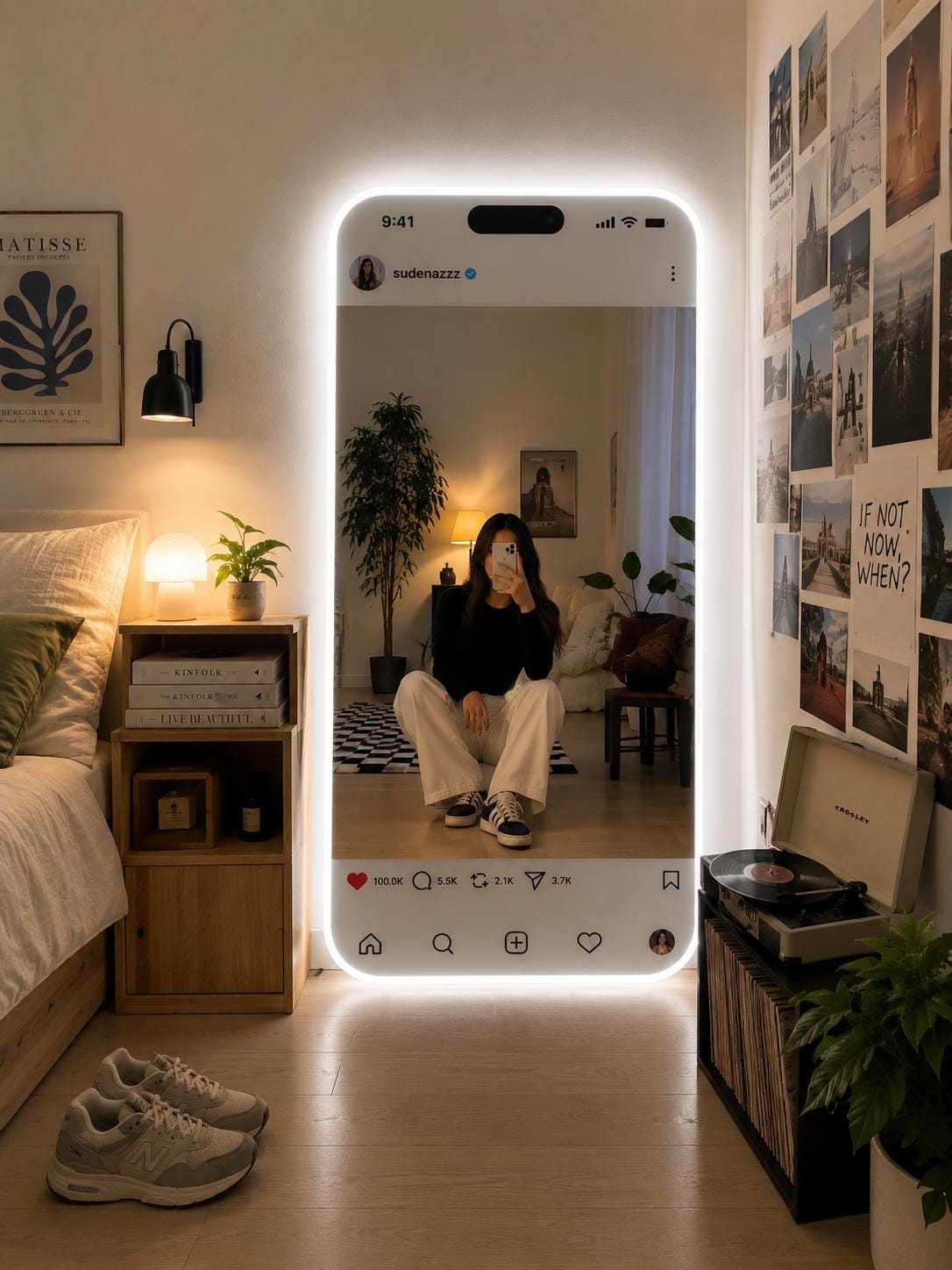 Custom Instagram LED Mirror Sign, Influencer Room Decor, Selfie Lighting Mirror