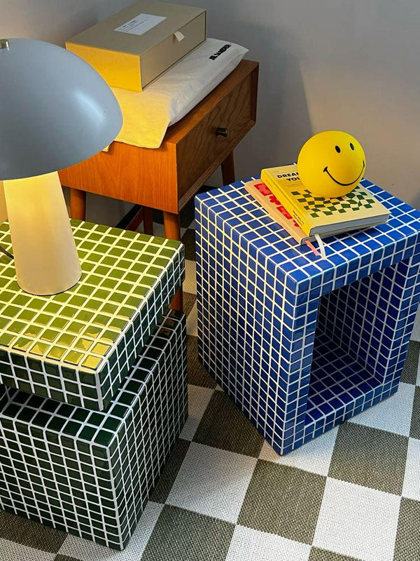 Handmade Mosaic Tile Side Table | Modern Pedestal Accent Furniture