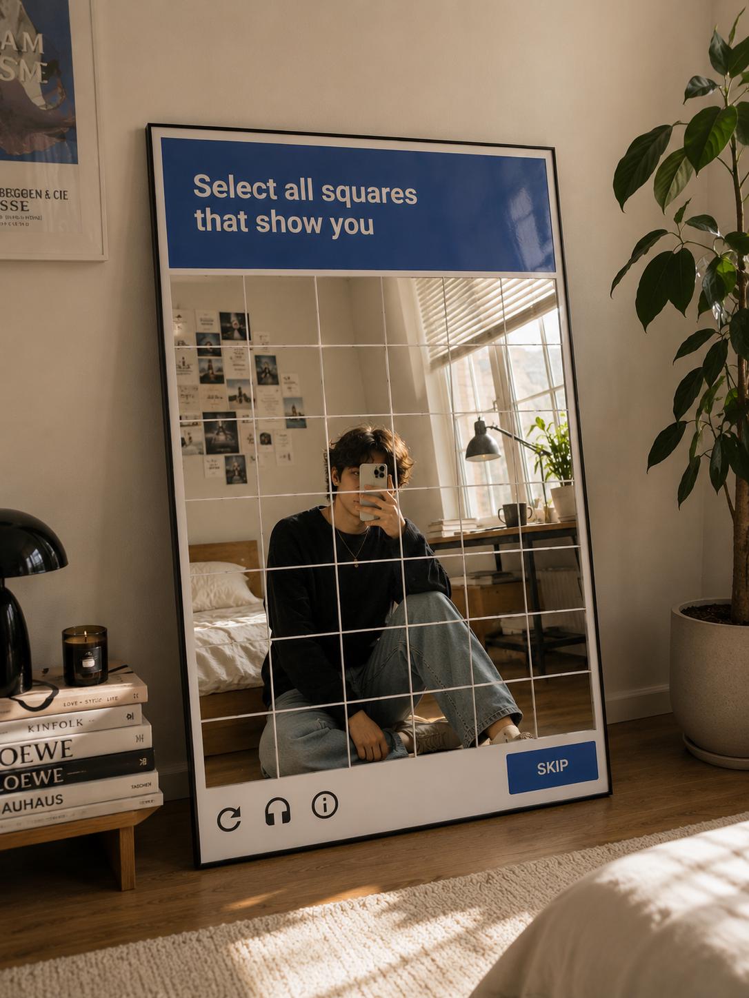 CAPTCHA Mirror – Are You a Robot? Funny Geek Wall Decor