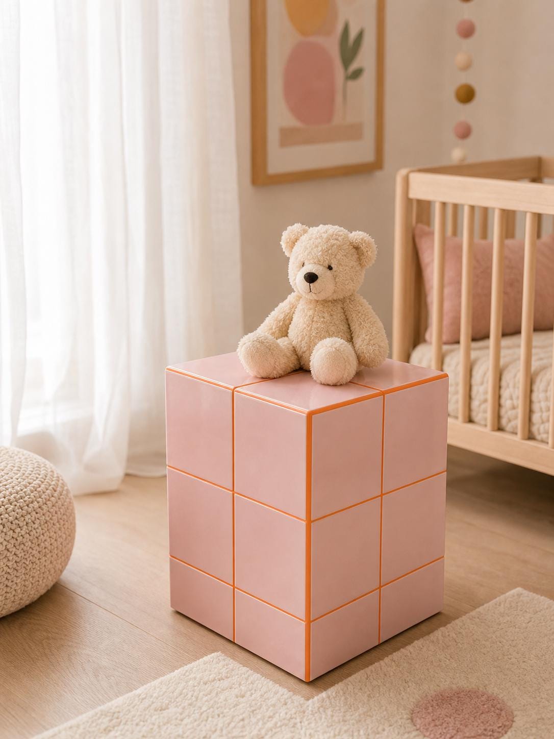 Handmade Blush Pink Ceramic Tile Cube Table, Bedside Accent Stand, Feminine Home Decor