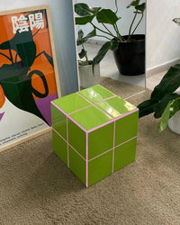 Handmade Pistachio Green Ceramic Tile Cube Side Table, Boho Accent Furniture