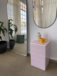 Handmade Pastel Pink Ceramic Tile Side Table, Modern Accent Furniture
