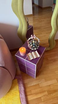 Handmade Purple Ceramic Tile Cube Side Table, Modern Accent Furniture