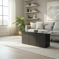 TRIO Handmade Green Tile Base Glass Coffee Table, Retro Modern Statement Furniture