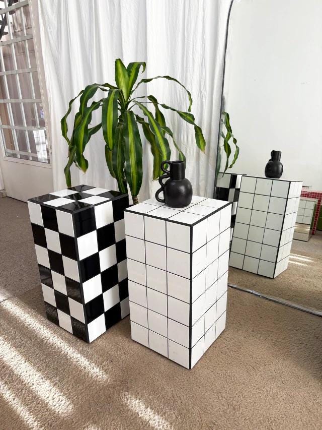 Handmade Ceramic Tile Pedestal Table, Modern Minimalist Accent Furniture