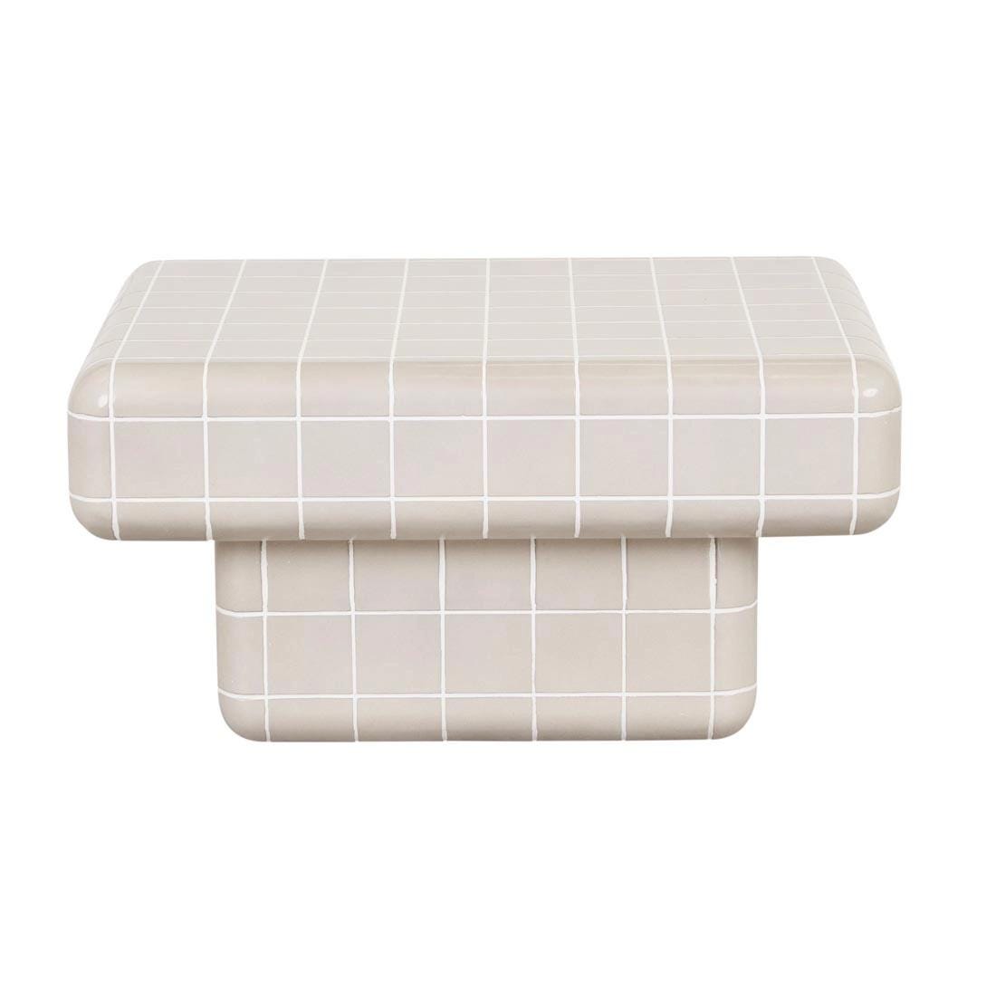 Pearl White Ceramic Tile Coffee Table | Japandi Modern Living Room Furniture
