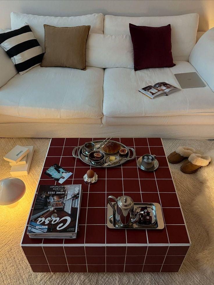 Handmade Terracotta Tile Coffee Table | Japandi Modern Rustic Living Room Furniture