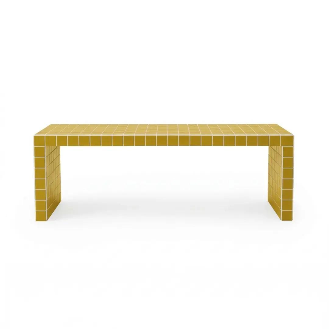 Handmade Ceramic Tile Coffee Table, Retro Tiled Accent Furniture, Japandi Living Room Decor