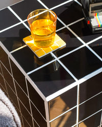 Handmade Ceramic Tile Side Table, Modern Cube Accent Furniture