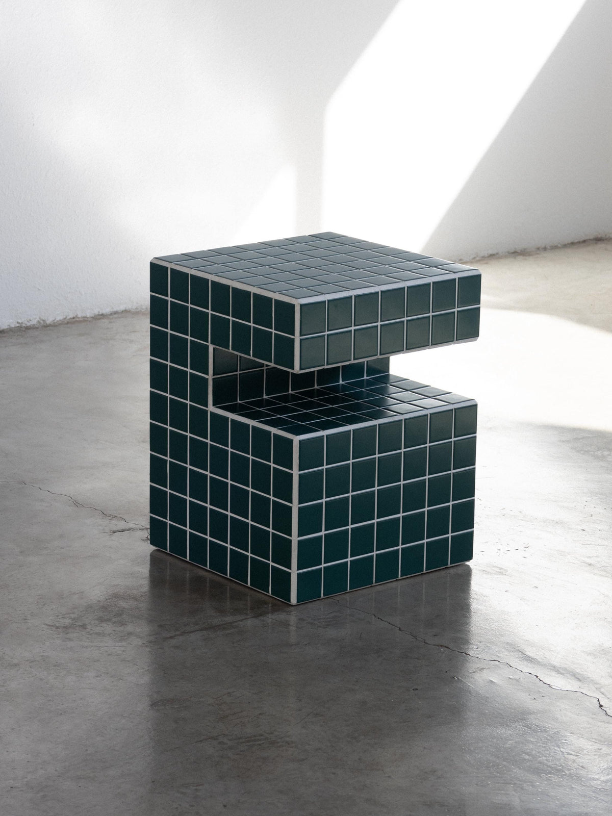 Handmade Mosaic Tile Side Table – Wood Core, Glossy Tiles, Indoor/Outdoor Use