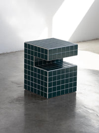 Handmade Mosaic Tile Side Table – Wood Core, Glossy Tiles, Indoor/Outdoor Use