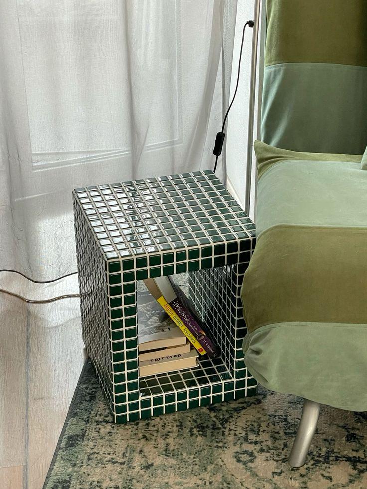 Handmade Mosaic Tile Side Table | Modern Pedestal Accent Furniture