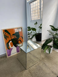 Mirrored Cube Side Table, Modern Accent Furniture, Reflective End Table, Handmade Decor