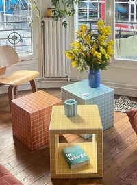 Handmade Mosaic Tile Side Table | Modern Pedestal Accent Furniture