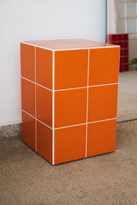 Handmade Orange Ceramic Tile Cube Side Table, Retro Accent Furniture