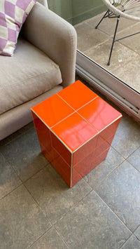 Handmade Orange Ceramic Tile Cube Side Table, Retro Accent Furniture